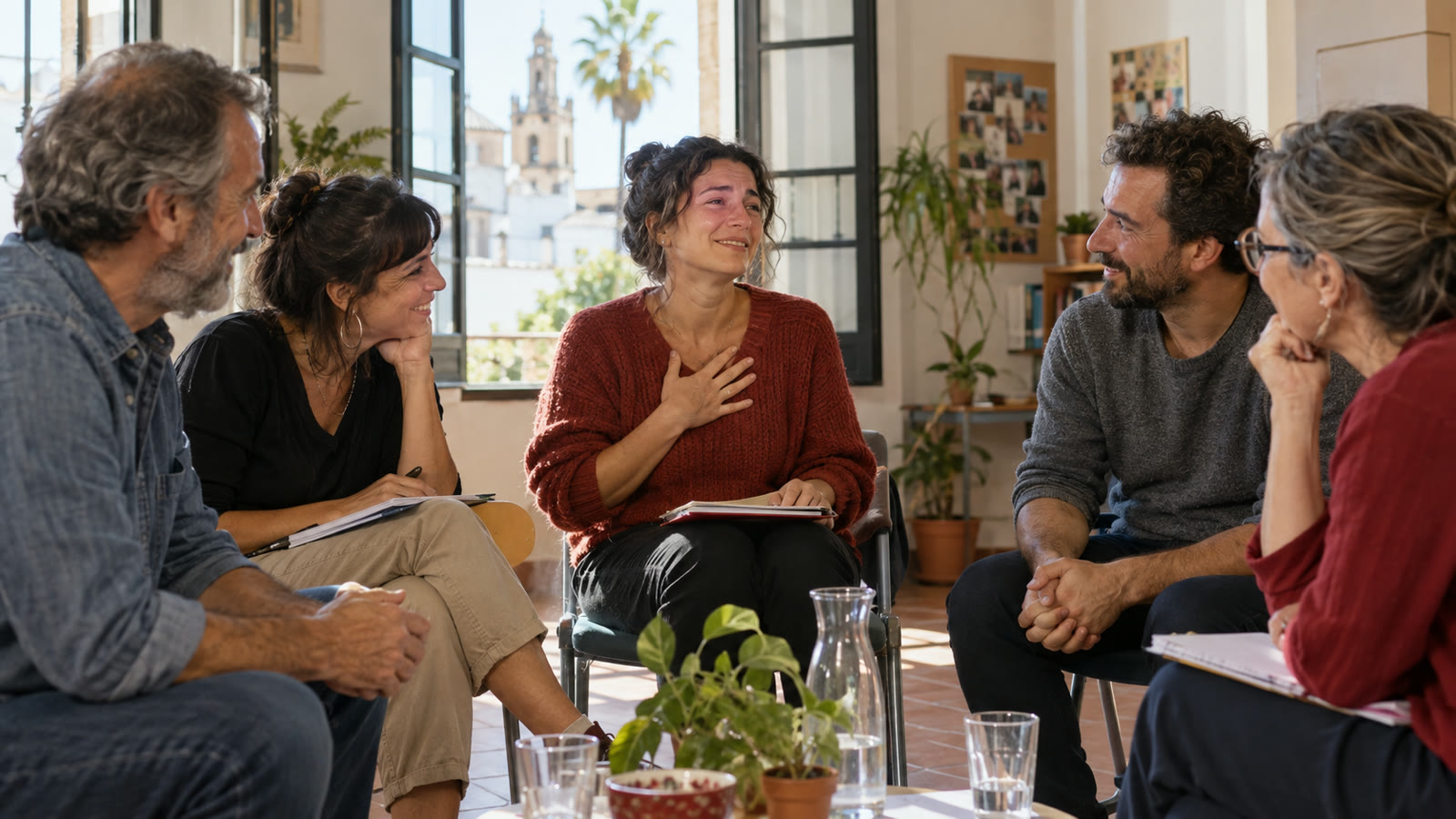 Personas conversando y practicando juntas